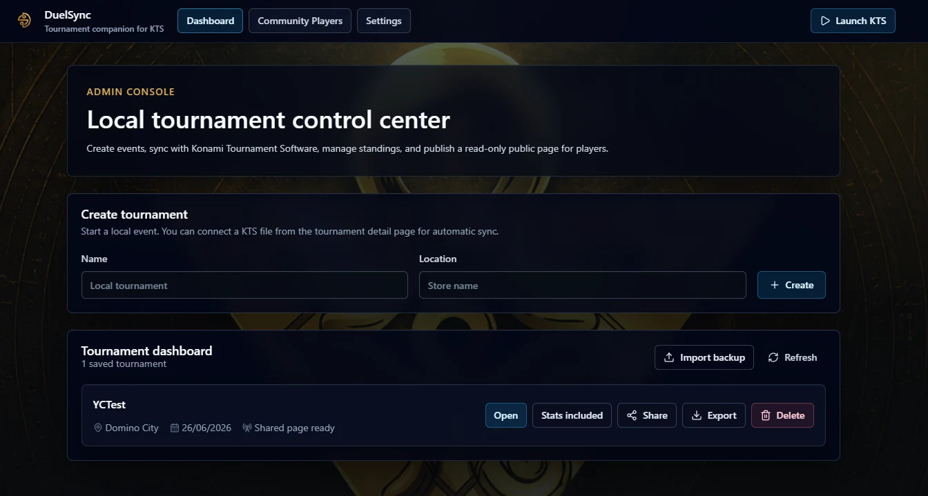DuelSync organizer dashboard